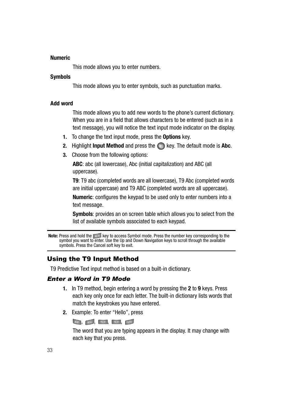 Using the t9 input method | Samsung SGH-A727ZKAATT User Manual | Page 36 / 185