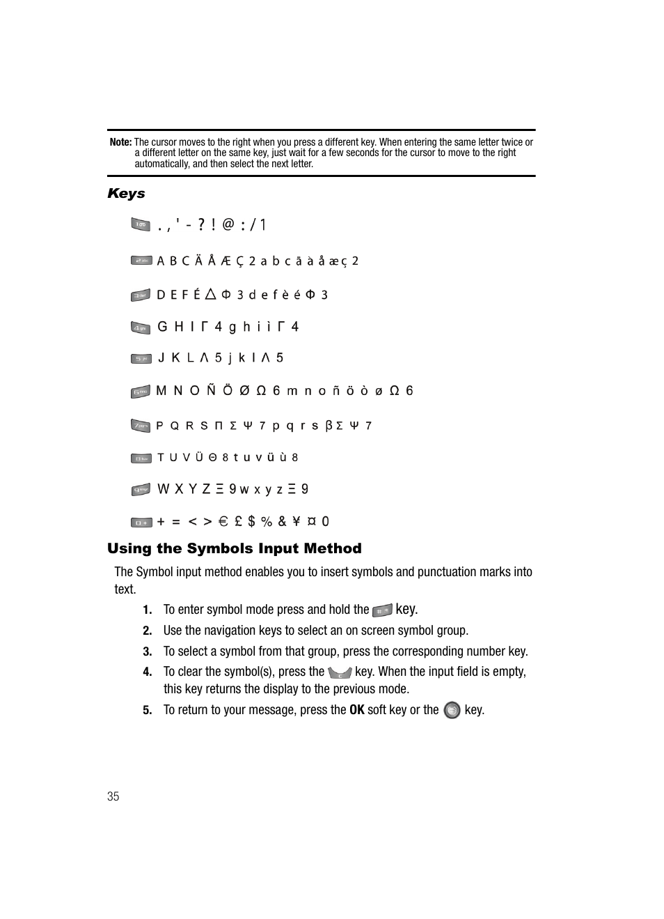 Using the symbols input method | Samsung SGH-A727ZKAATT User Manual | Page 38 / 185