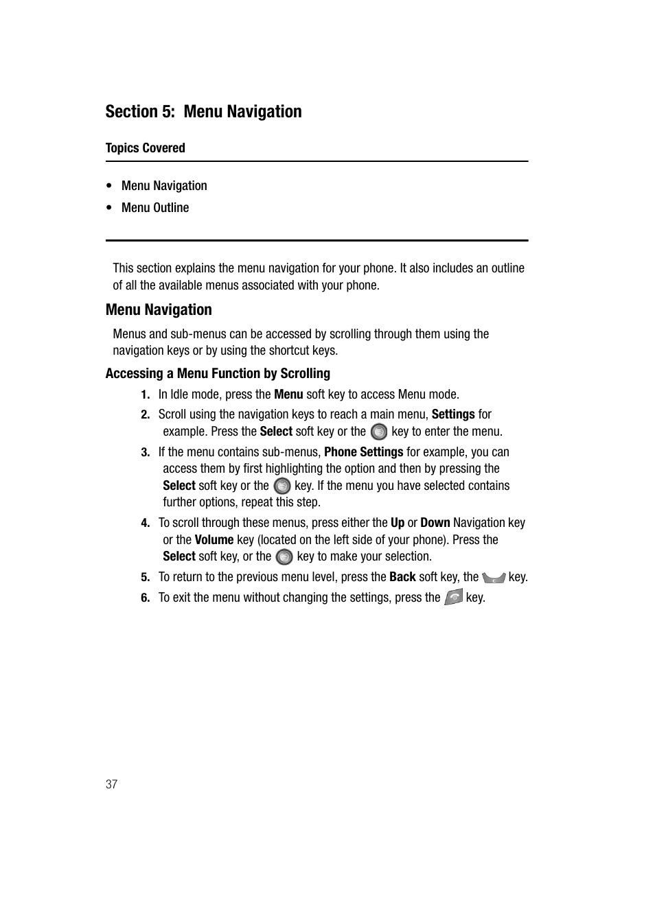 Section 5: menu navigation, Menu navigation | Samsung SGH-A727ZKAATT User Manual | Page 40 / 185