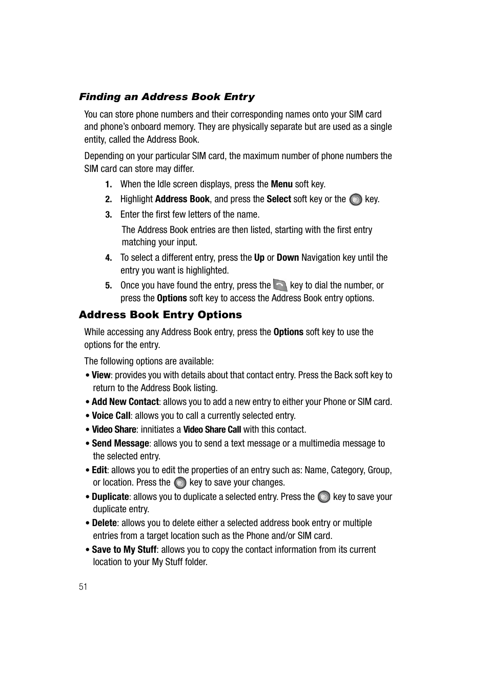 Address book entry options | Samsung SGH-A727ZKAATT User Manual | Page 54 / 185