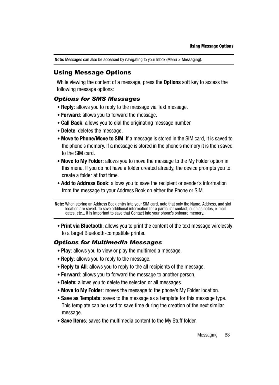 Using message options | Samsung SGH-A727ZKAATT User Manual | Page 71 / 185