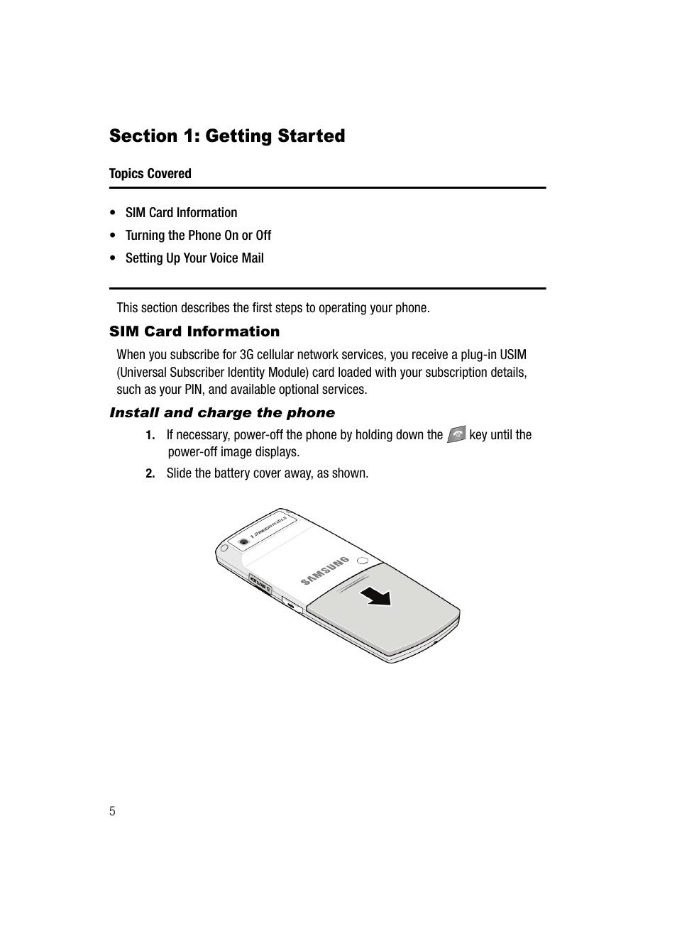 Section 1: getting started, Sim card information | Samsung SGH-A727ZKAATT User Manual | Page 8 / 185