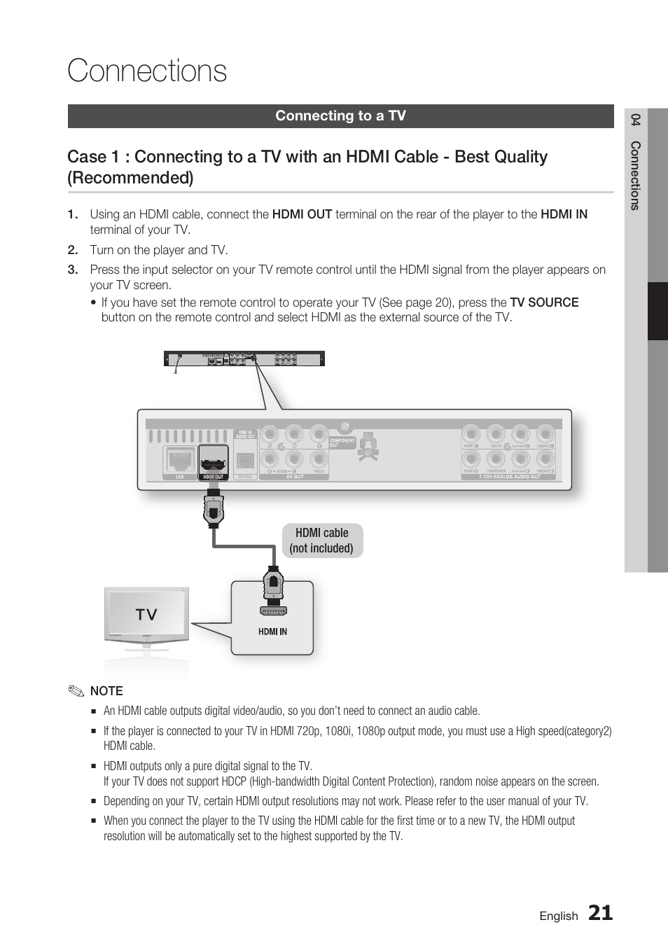 Connections, Connecting to a tv | Samsung BD-C6500-XAA User Manual | Page 21 / 70