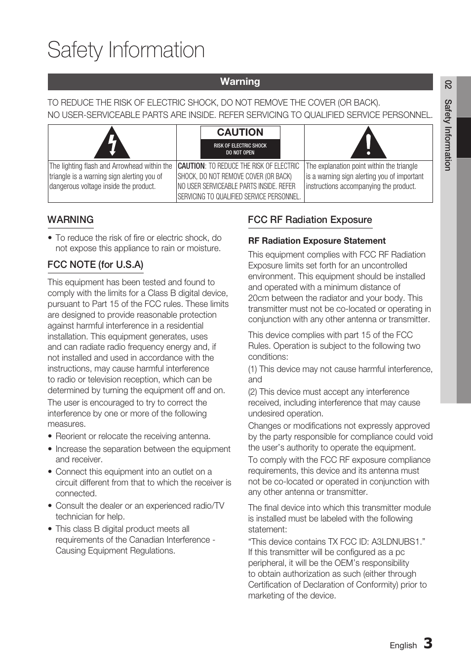 Safety information, Warning | Samsung BD-C6500-XAA User Manual | Page 3 / 70