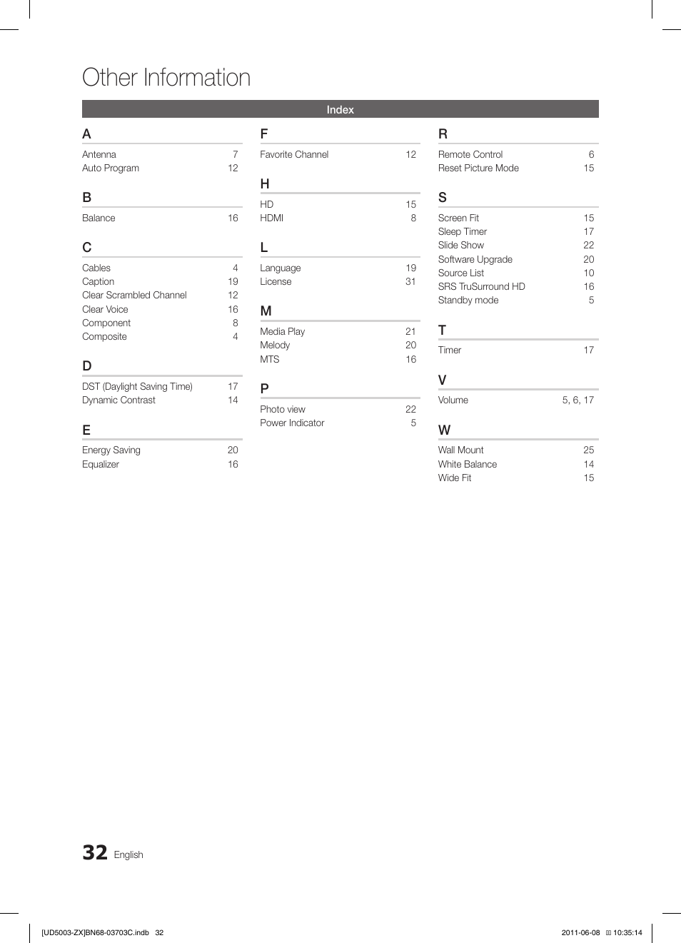 Other information | Samsung UN26D4003BDXZA User Manual | Page 32 / 64