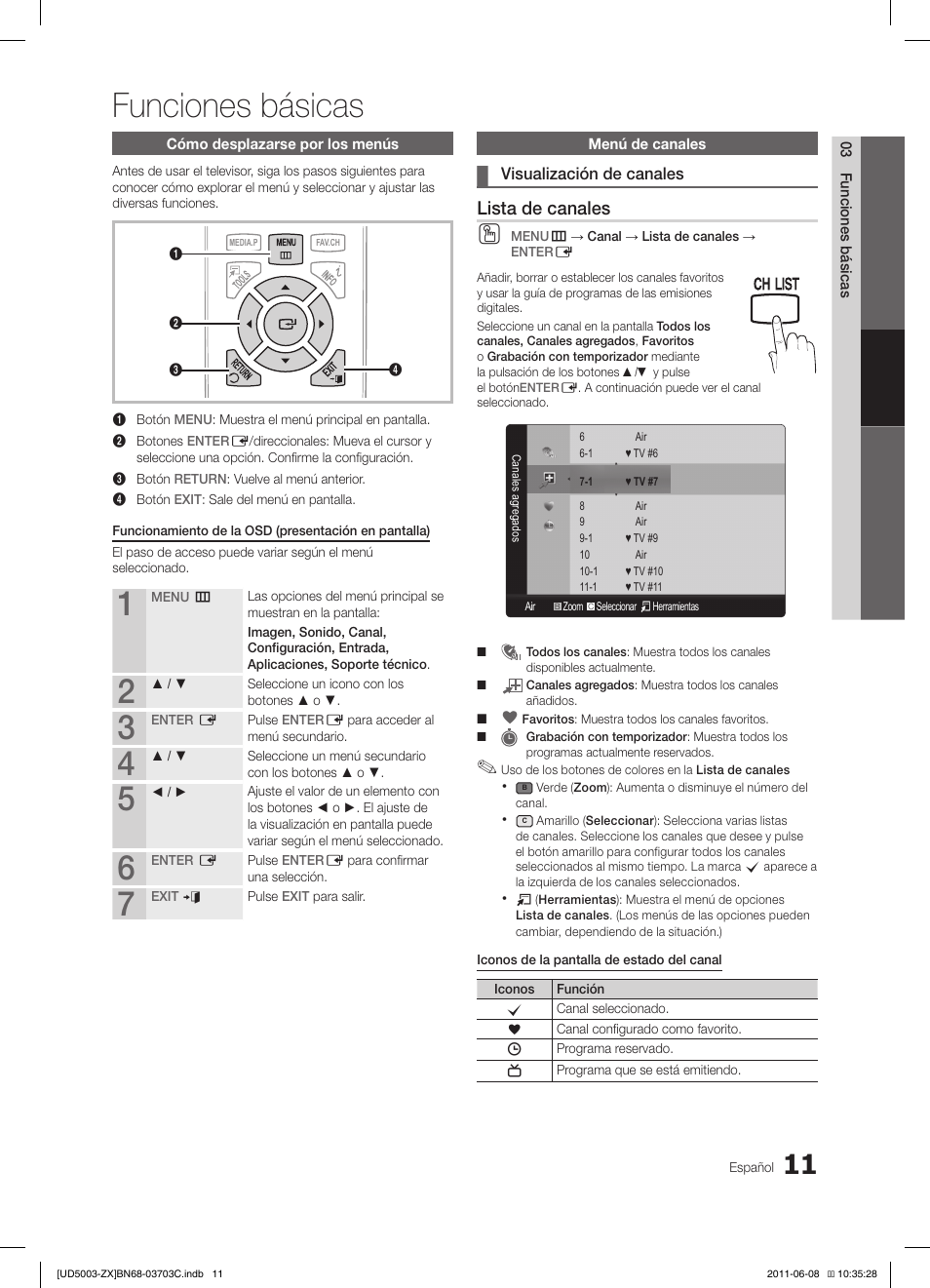 Funciones básicas, Lista de canales | Samsung UN26D4003BDXZA User Manual | Page 42 / 64