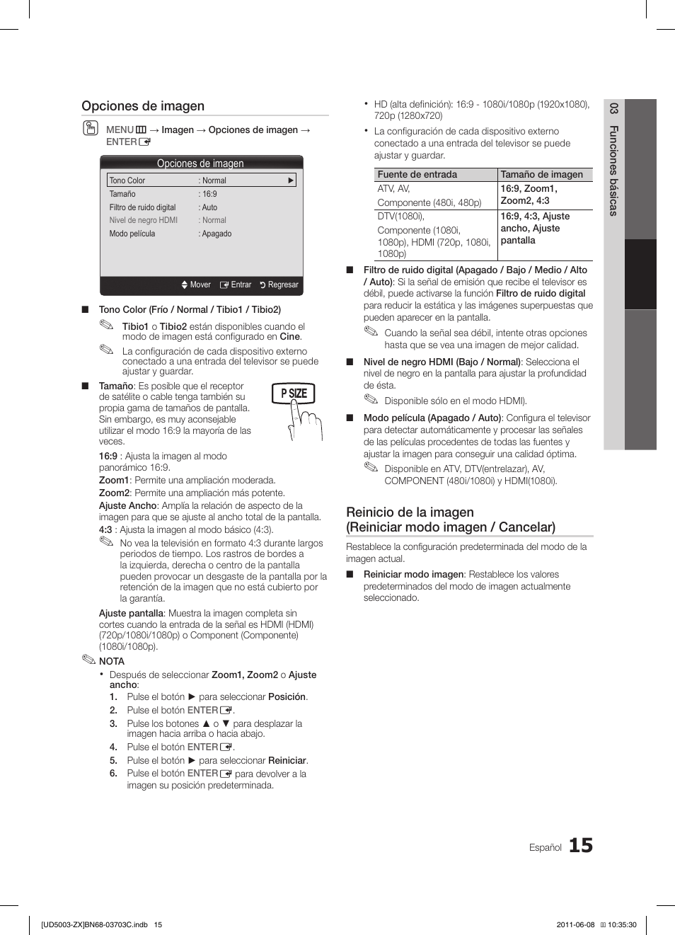 Opciones de imagen | Samsung UN26D4003BDXZA User Manual | Page 46 / 64