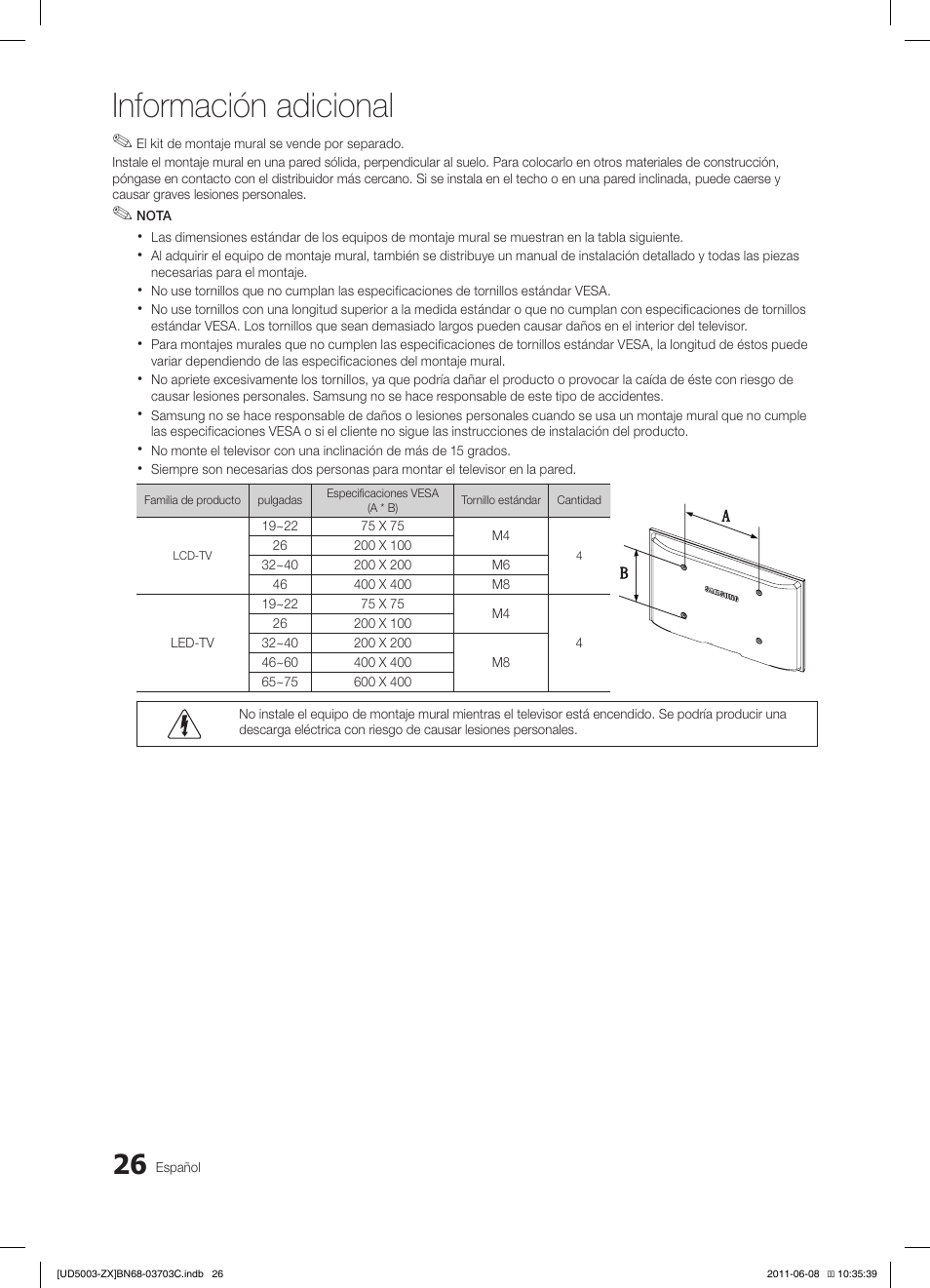 Información adicional | Samsung UN26D4003BDXZA User Manual | Page 57 / 64