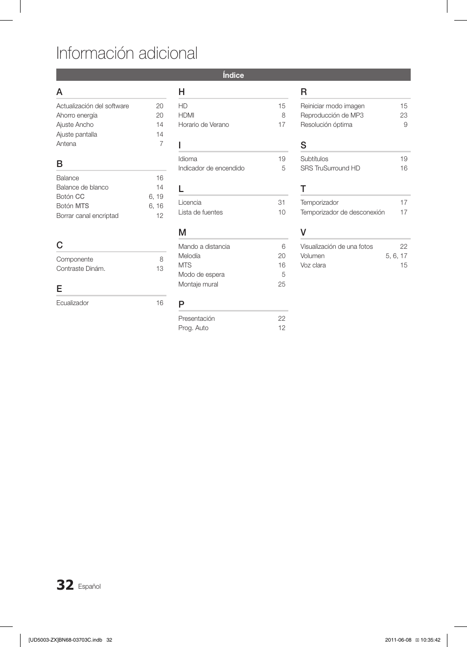 Información adicional | Samsung UN26D4003BDXZA User Manual | Page 63 / 64