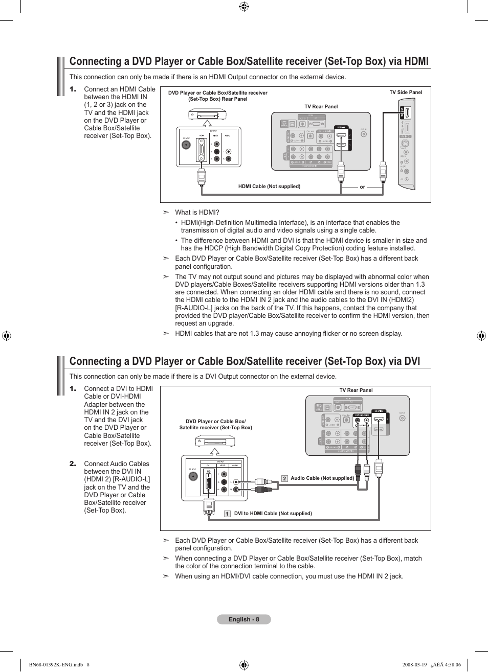 Set-top box) via dvi, Set-top box) via component cables, Connecting a camcorder | Samsung LN46A580P6FXZA User Manual | Page 10 / 196