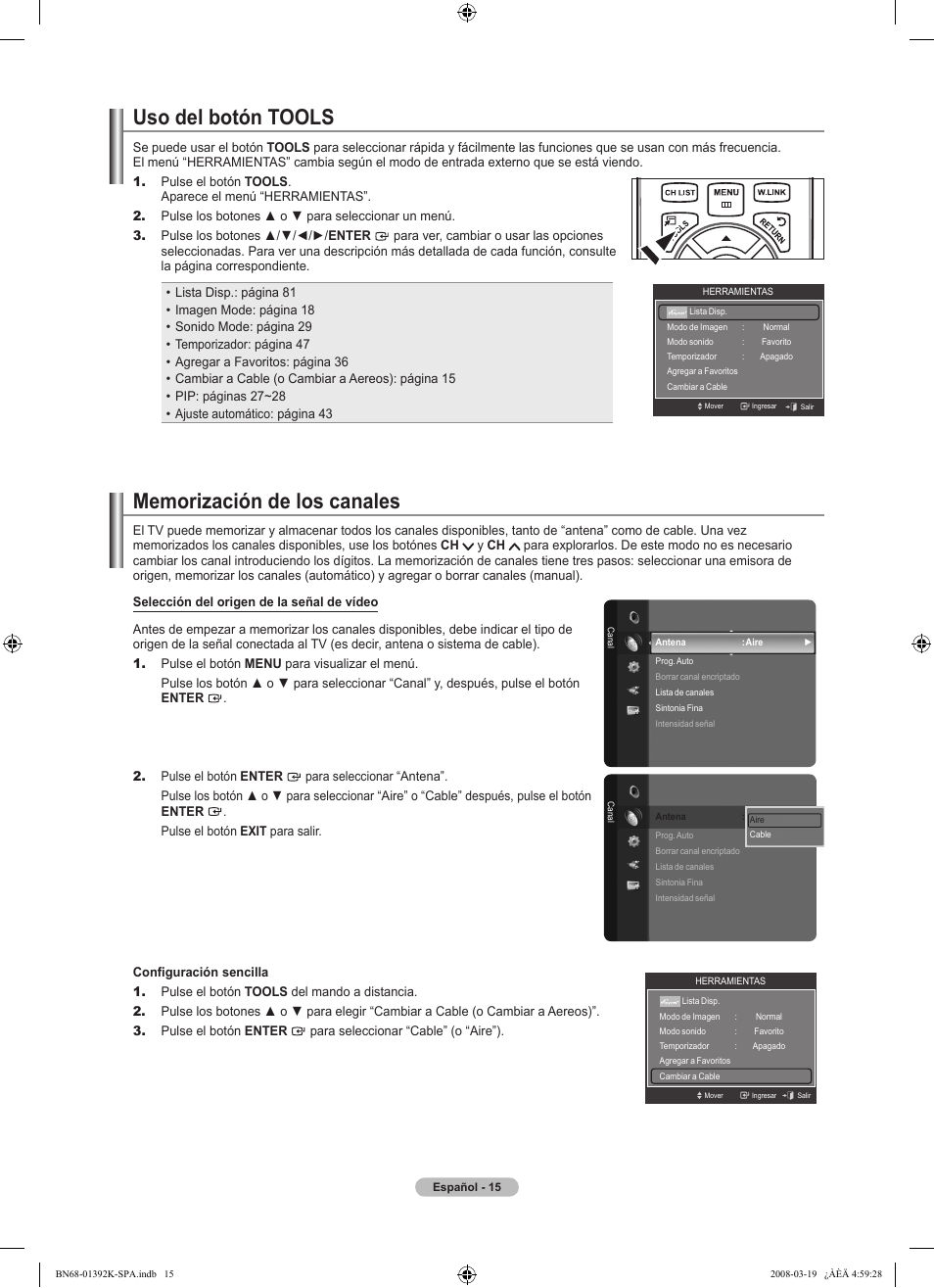 Uso del botón tools | Samsung LN46A580P6FXZA User Manual | Page 118 / 196