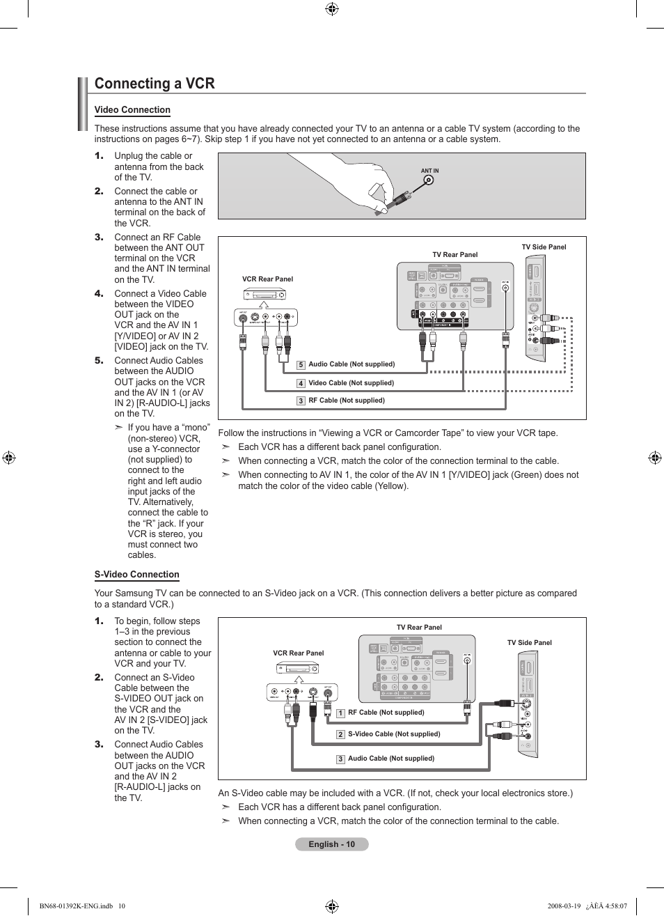 Connecting a vcr, Connecting a pc | Samsung LN46A580P6FXZA User Manual | Page 12 / 196