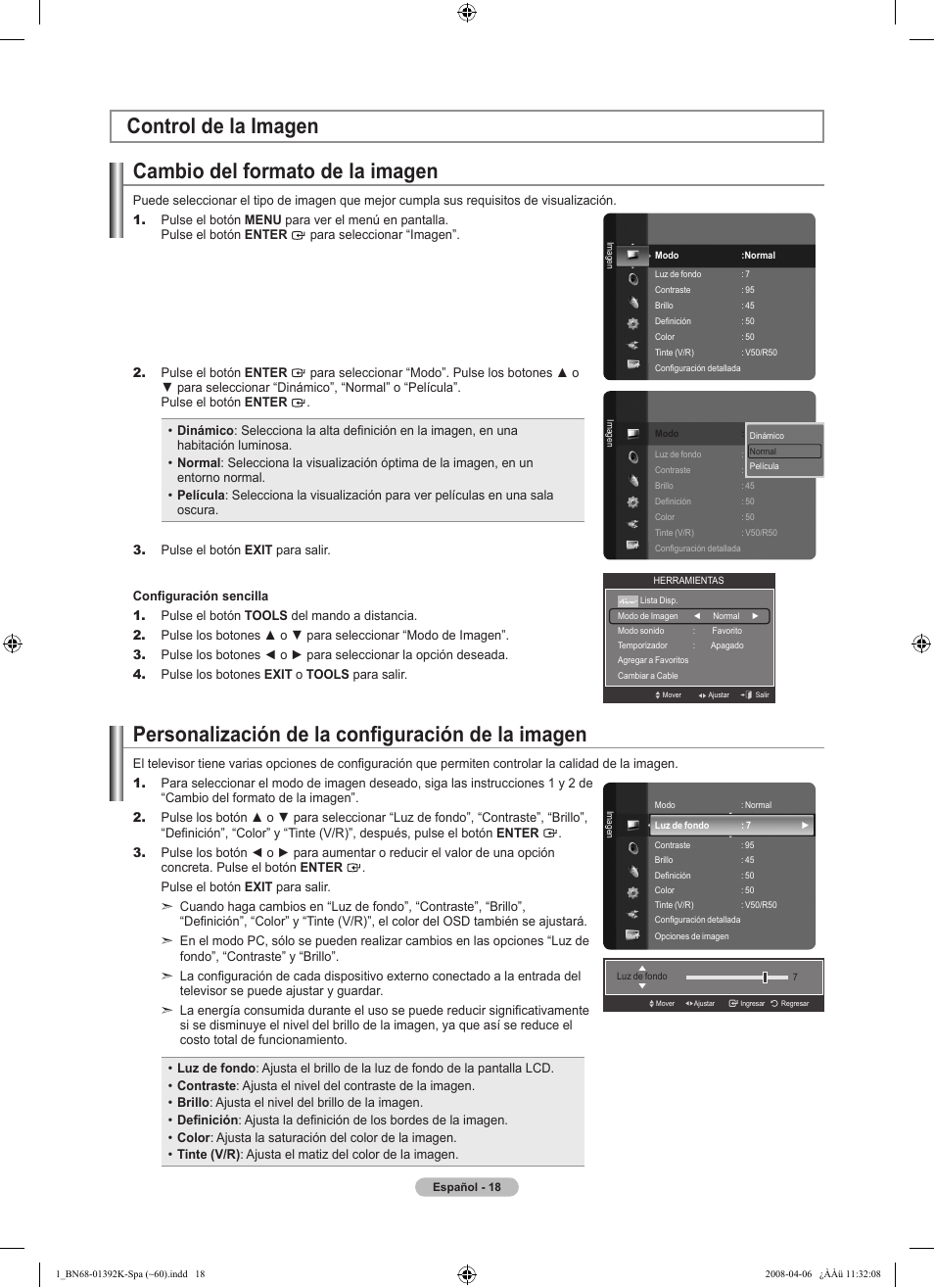 Personalización de la configuración de la imagen | Samsung LN46A580P6FXZA User Manual | Page 121 / 196