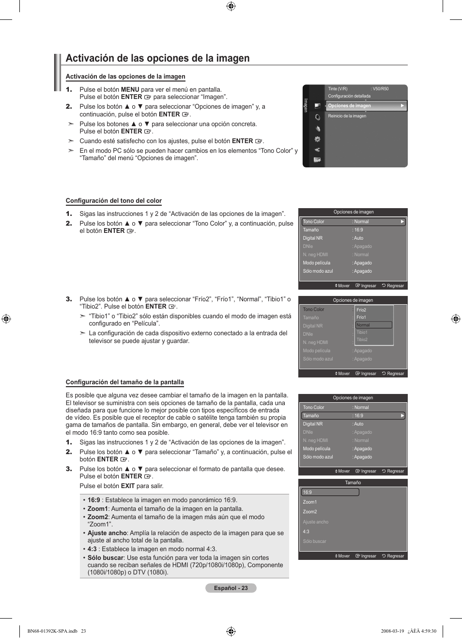 Activación de las opciones de la imagen | Samsung LN46A580P6FXZA User Manual | Page 126 / 196