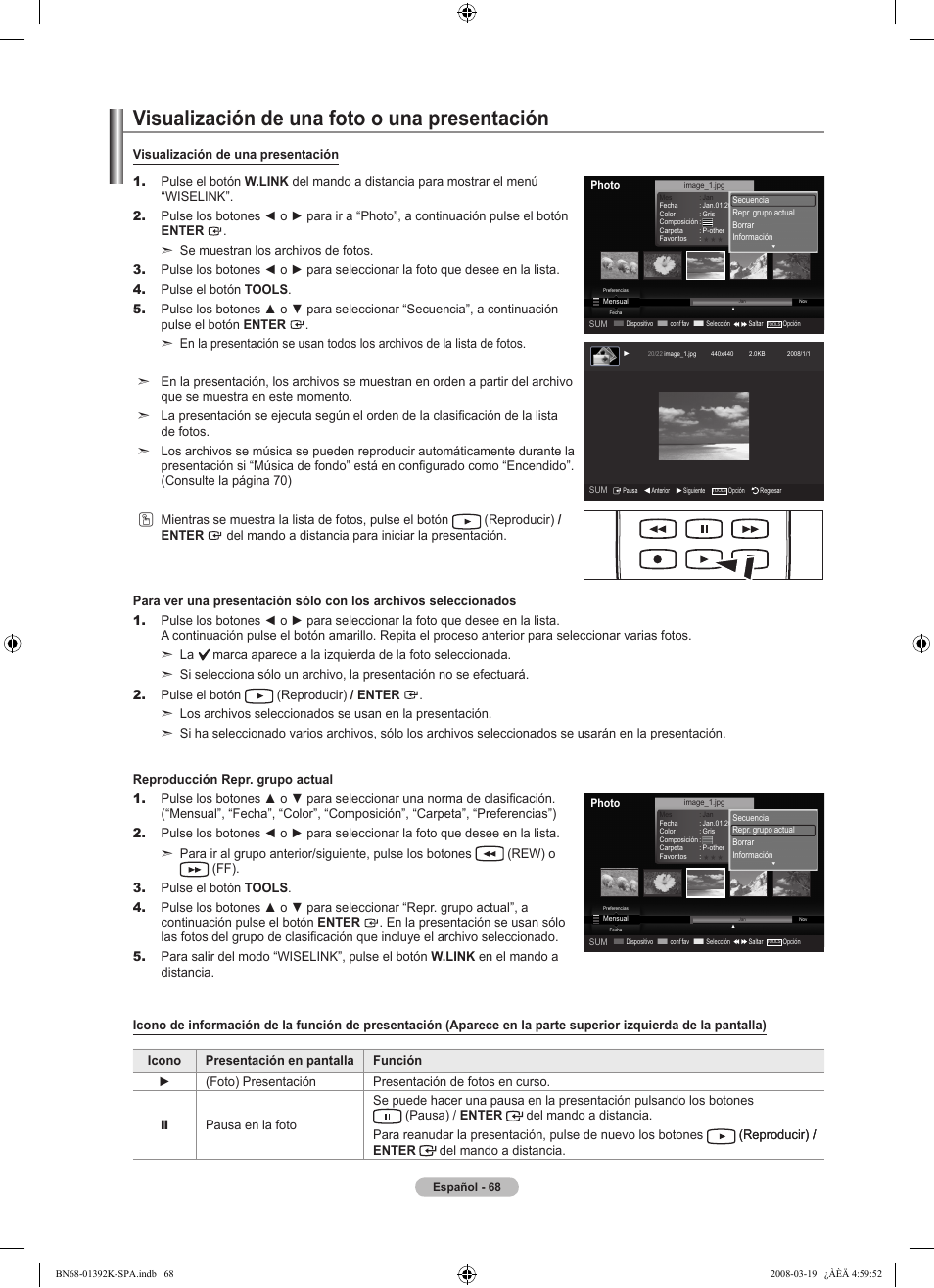 Visualización de una foto o una presentación | Samsung LN46A580P6FXZA User Manual | Page 171 / 196