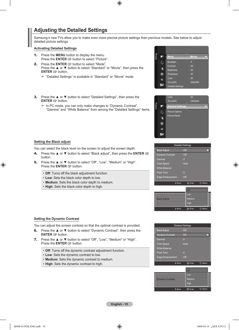 Adjusting the detailed settings, Viewing picture-in-picture | Samsung LN46A580P6FXZA User Manual | Page 21 / 196