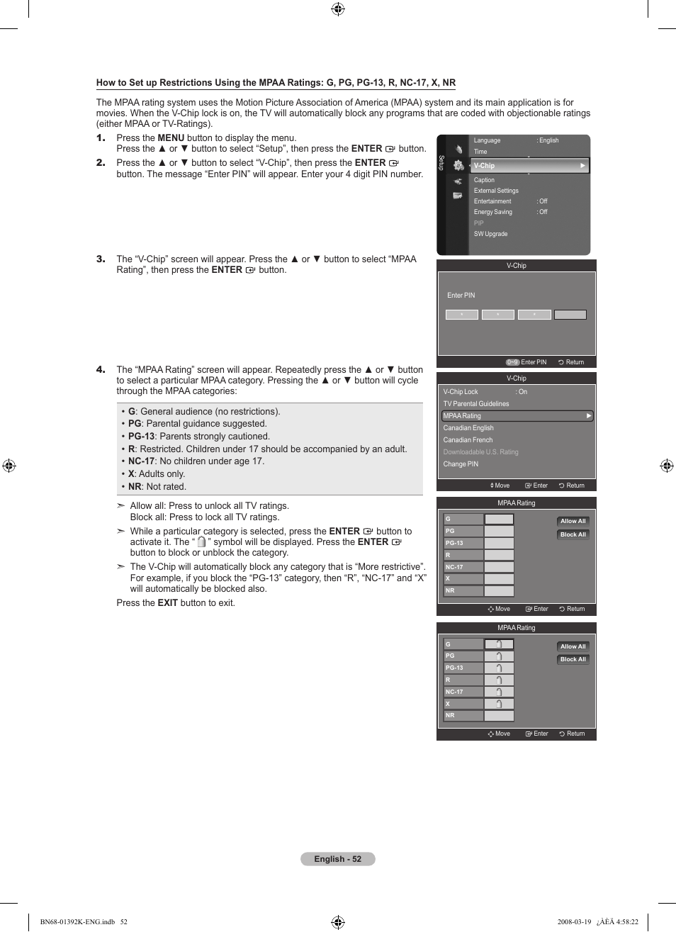 Samsung LN46A580P6FXZA User Manual | Page 54 / 196