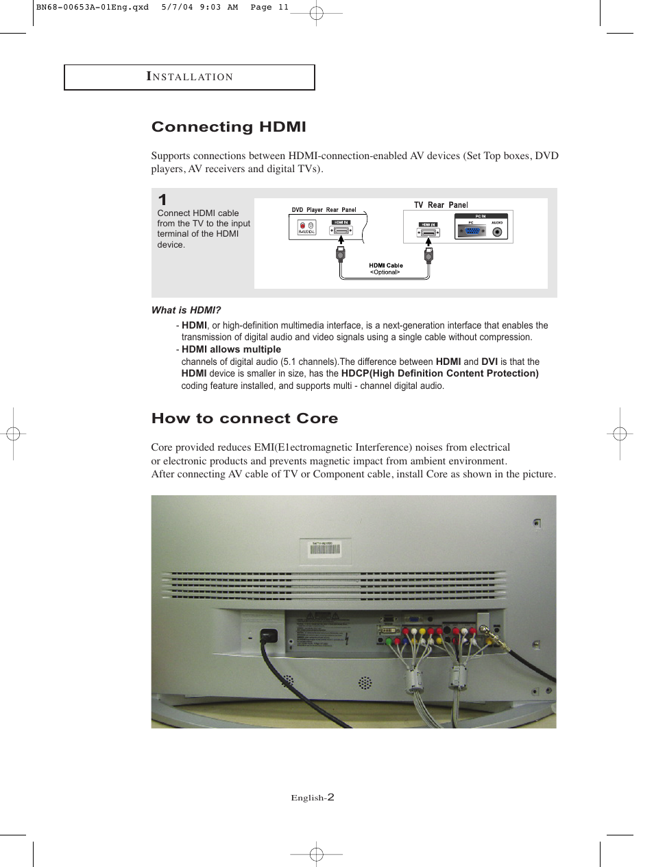 Connecting hdmi, How to connect core | Samsung LTP326WX-XAC User Manual | Page 2 / 6