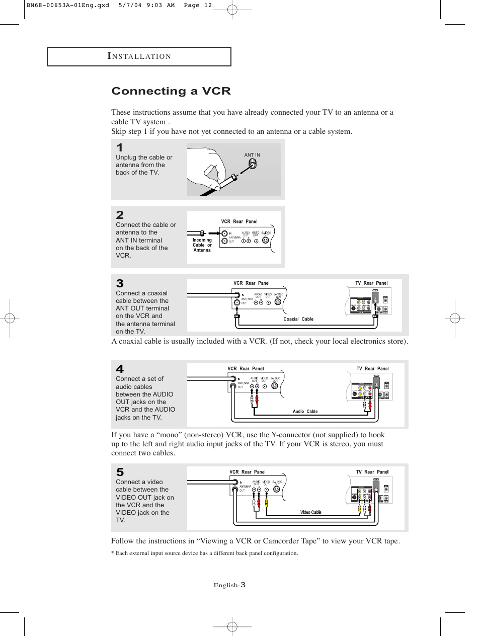 Connecting a vcr | Samsung LTP326WX-XAC User Manual | Page 3 / 6