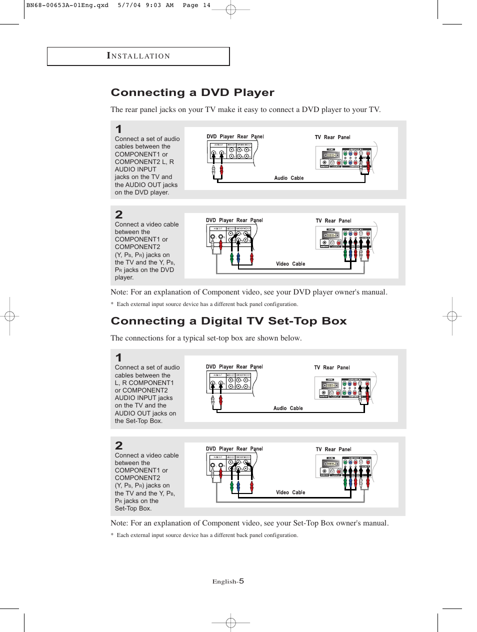 Connecting a dvd player, Connecting a digital tv set-top box | Samsung LTP326WX-XAC User Manual | Page 5 / 6