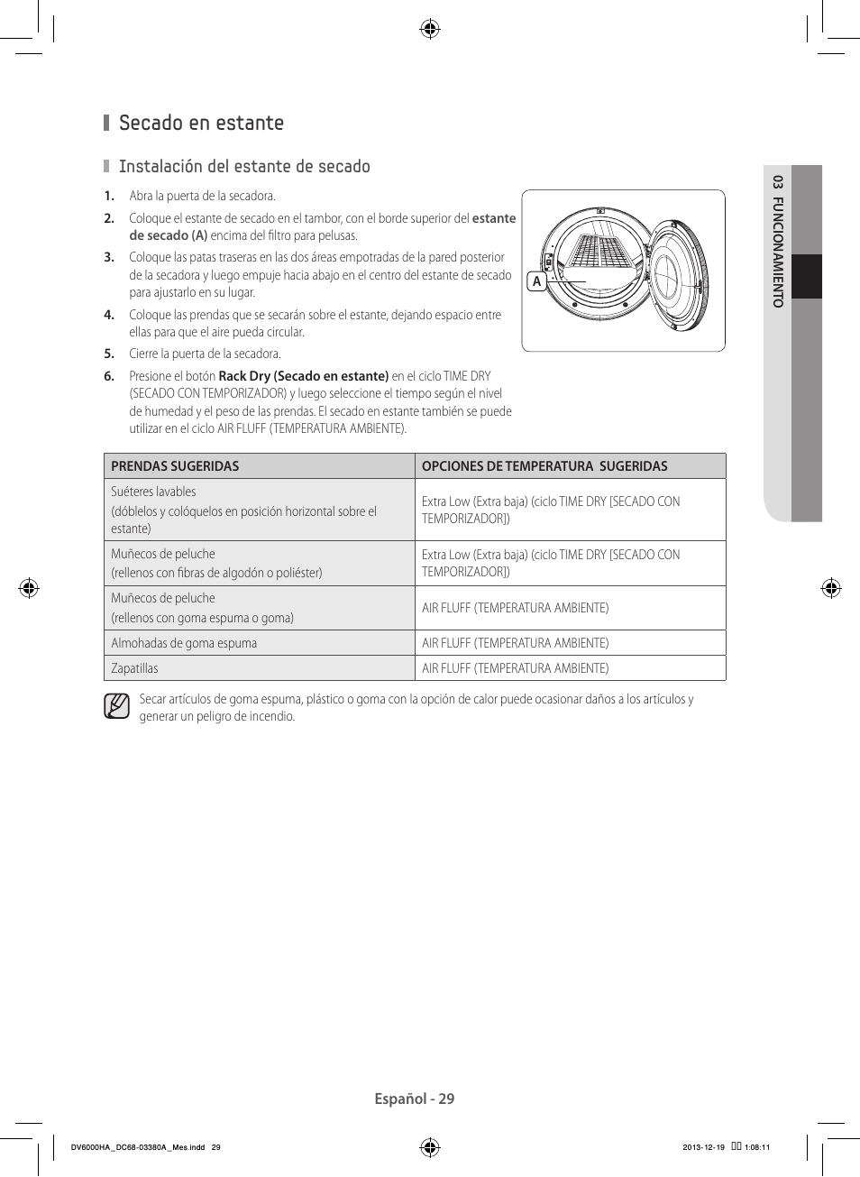 Secado en estante, Instalación del estante de secado | Samsung DV42H5600EG-AC User Manual | Page 117 / 132