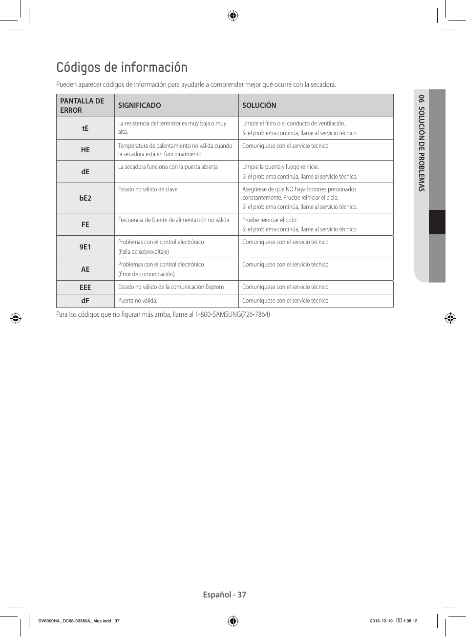 Códigos de información | Samsung DV42H5600EG-AC User Manual | Page 125 / 132