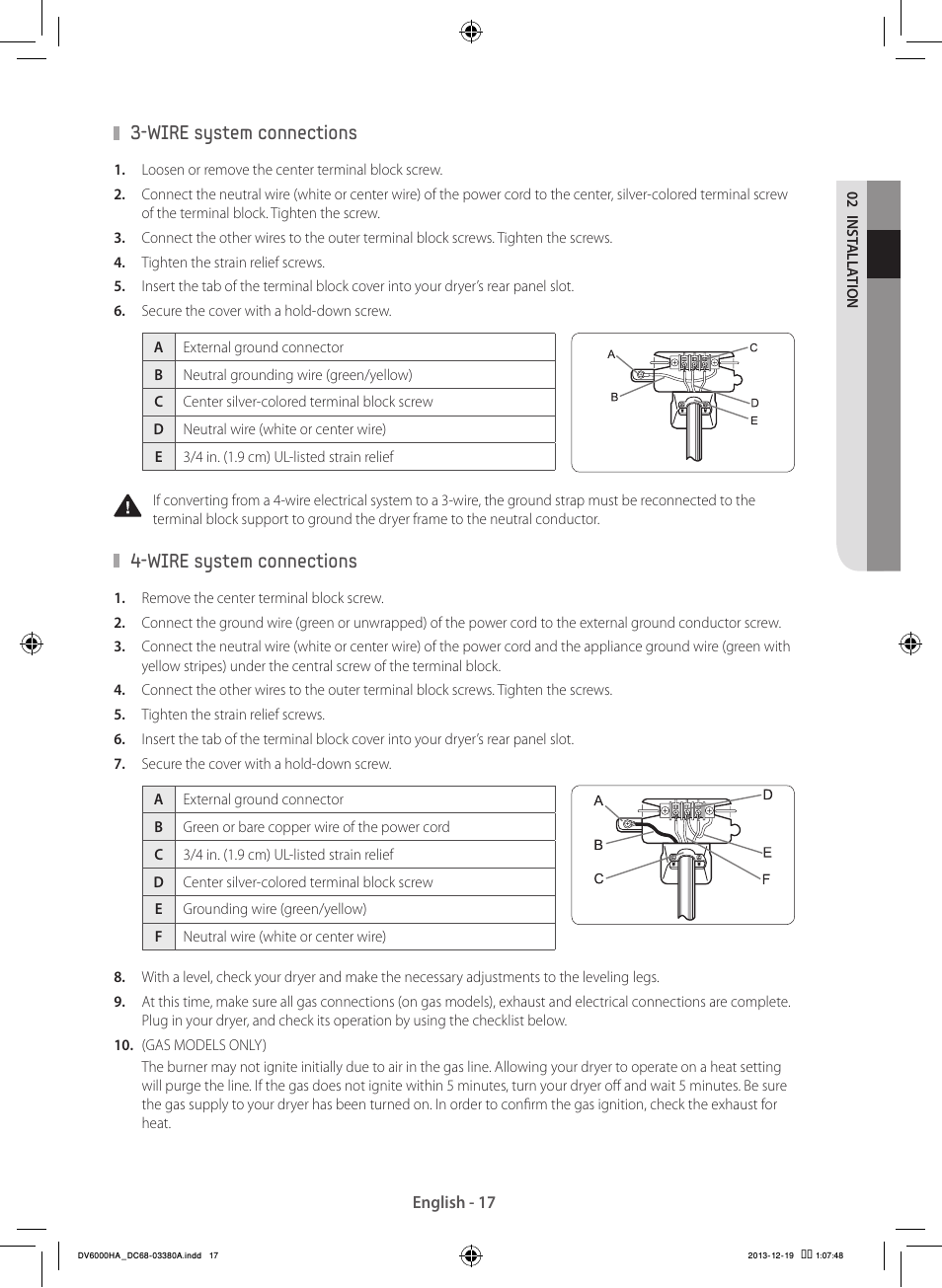Wire system connections | Samsung DV42H5600EG-AC User Manual | Page 17 / 132