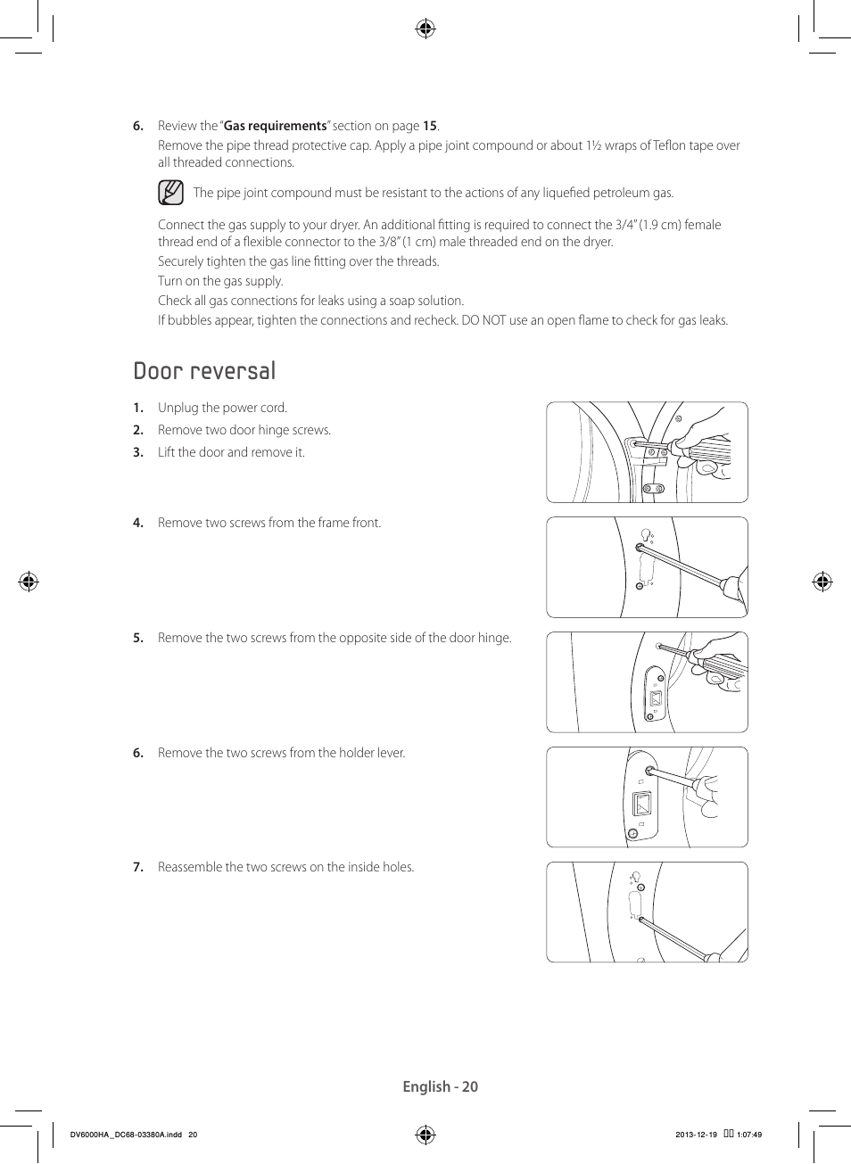Door reversal | Samsung DV42H5600EG-AC User Manual | Page 20 / 132