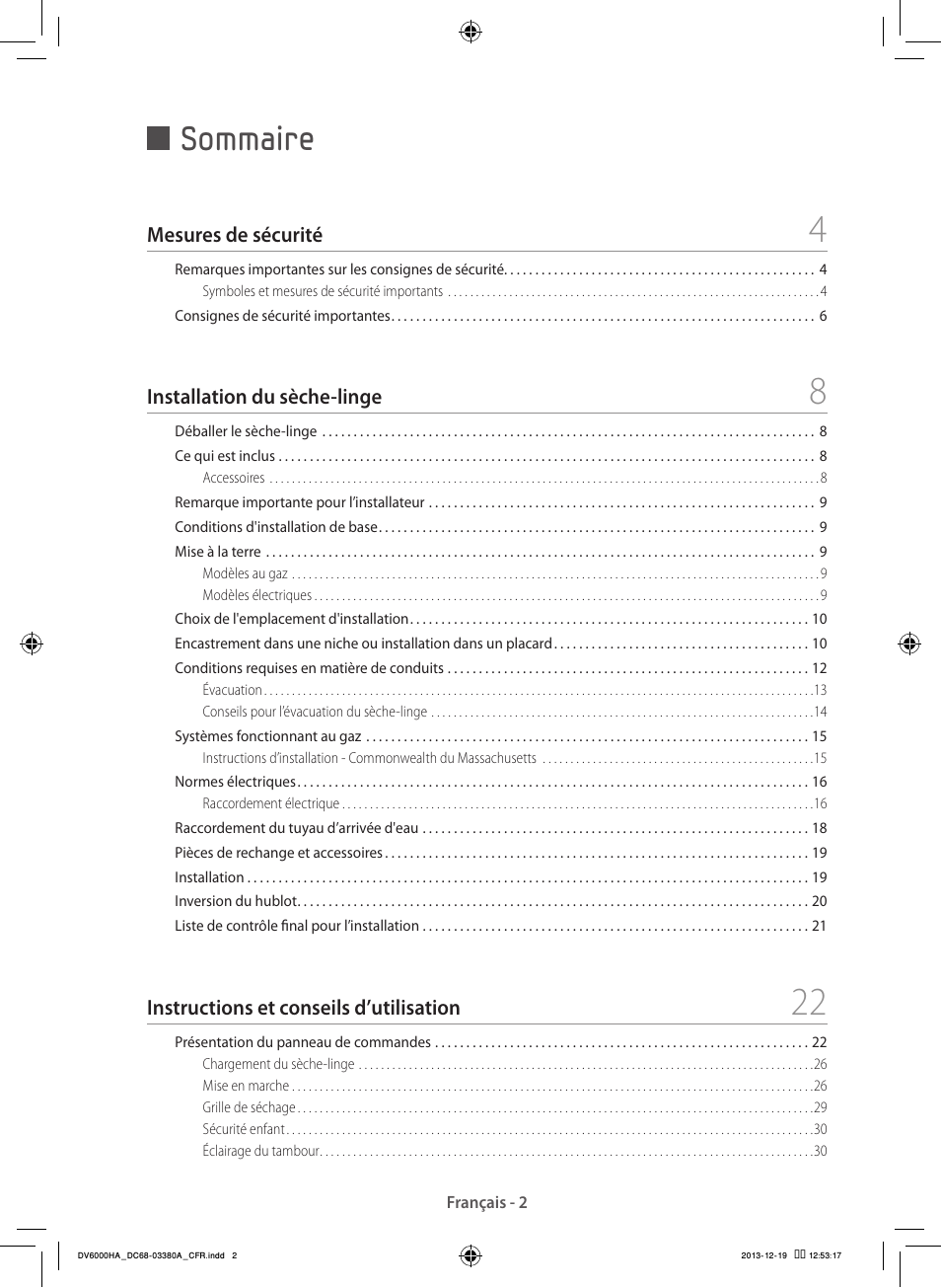 Sommaire | Samsung DV42H5600EG-AC User Manual | Page 46 / 132