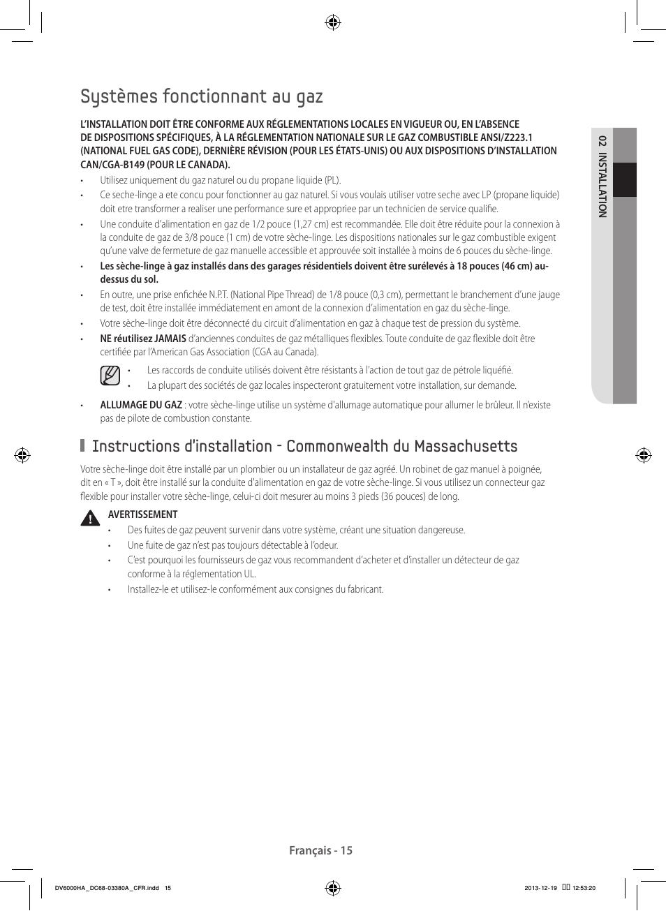 Systèmes fonctionnant au gaz | Samsung DV42H5600EG-AC User Manual | Page 59 / 132