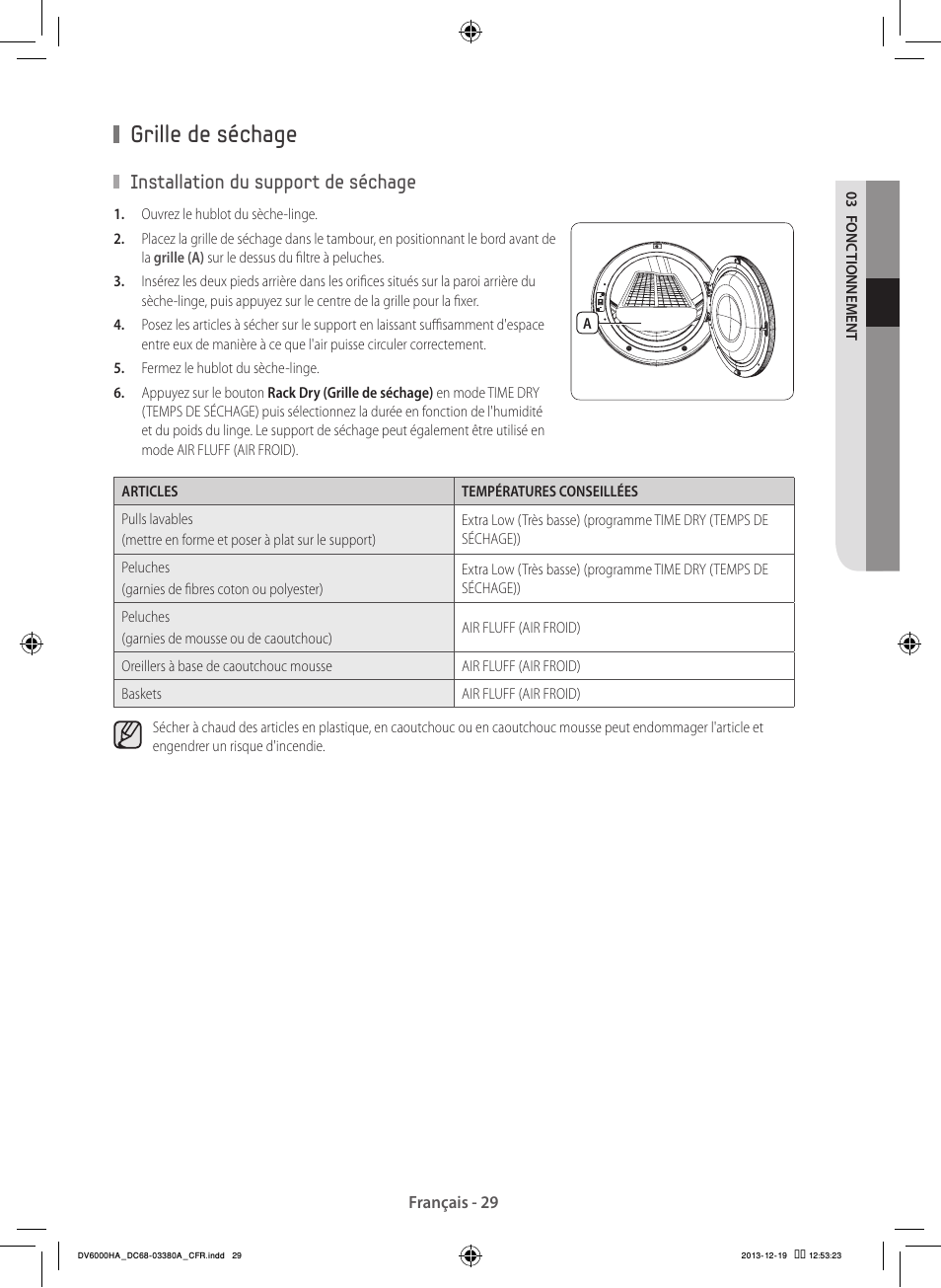 Grille de séchage, Installation du support de séchage | Samsung DV42H5600EG-AC User Manual | Page 73 / 132