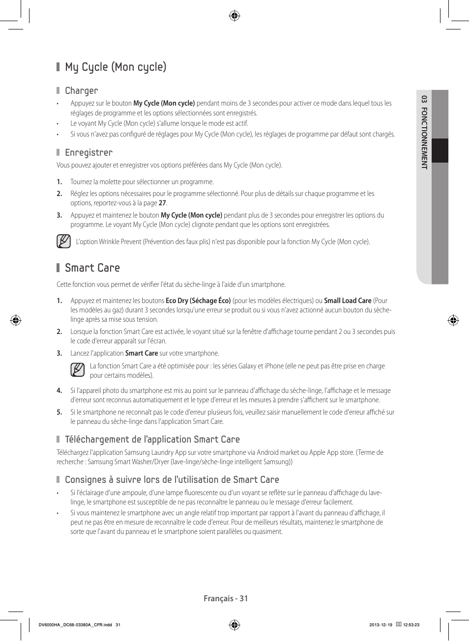 My cycle (mon cycle), Smart care | Samsung DV42H5600EG-AC User Manual | Page 75 / 132