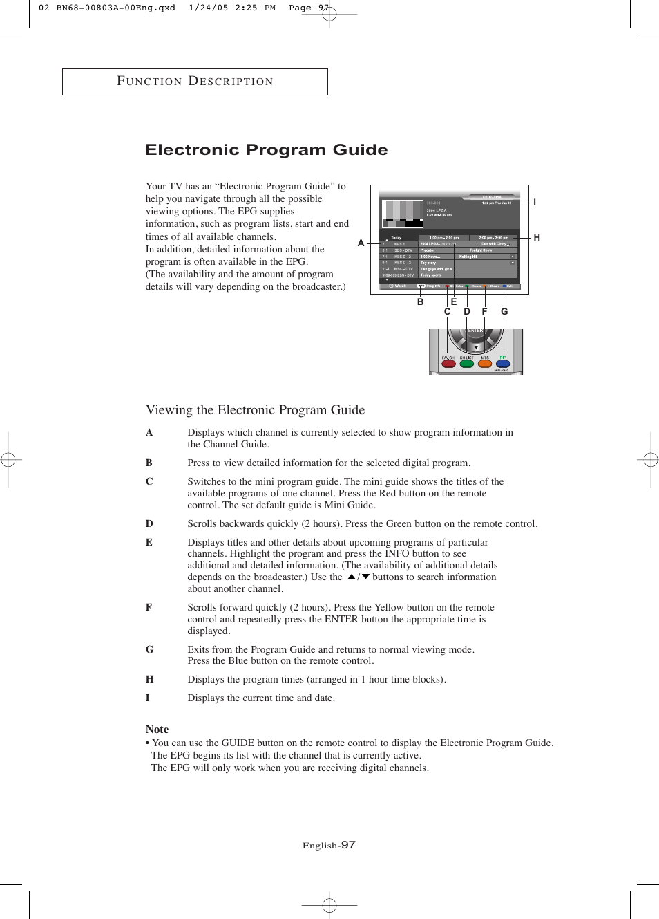 Electronic program guide, Viewing the electronic program guide | Samsung LNR408DX-XAA User Manual | Page 103 / 120