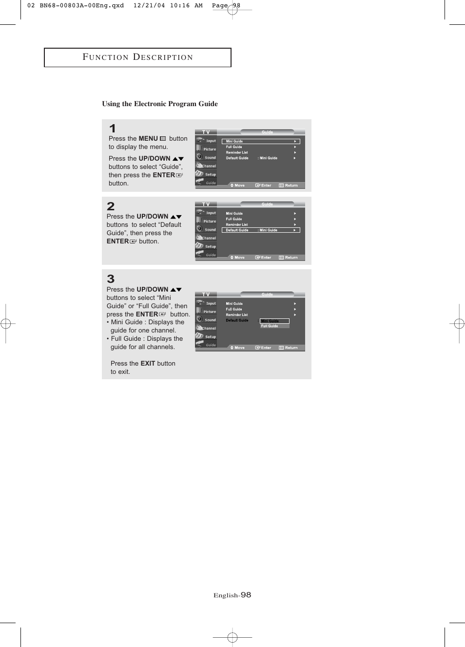 Using the electronic program guide | Samsung LNR408DX-XAA User Manual | Page 104 / 120