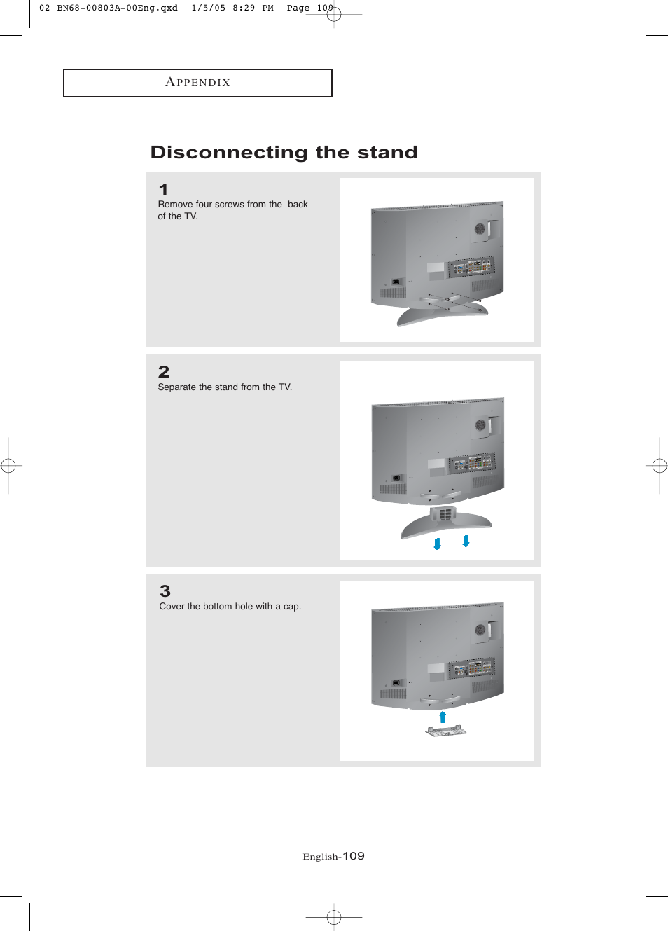 Disconnecting the stand | Samsung LNR408DX-XAA User Manual | Page 115 / 120