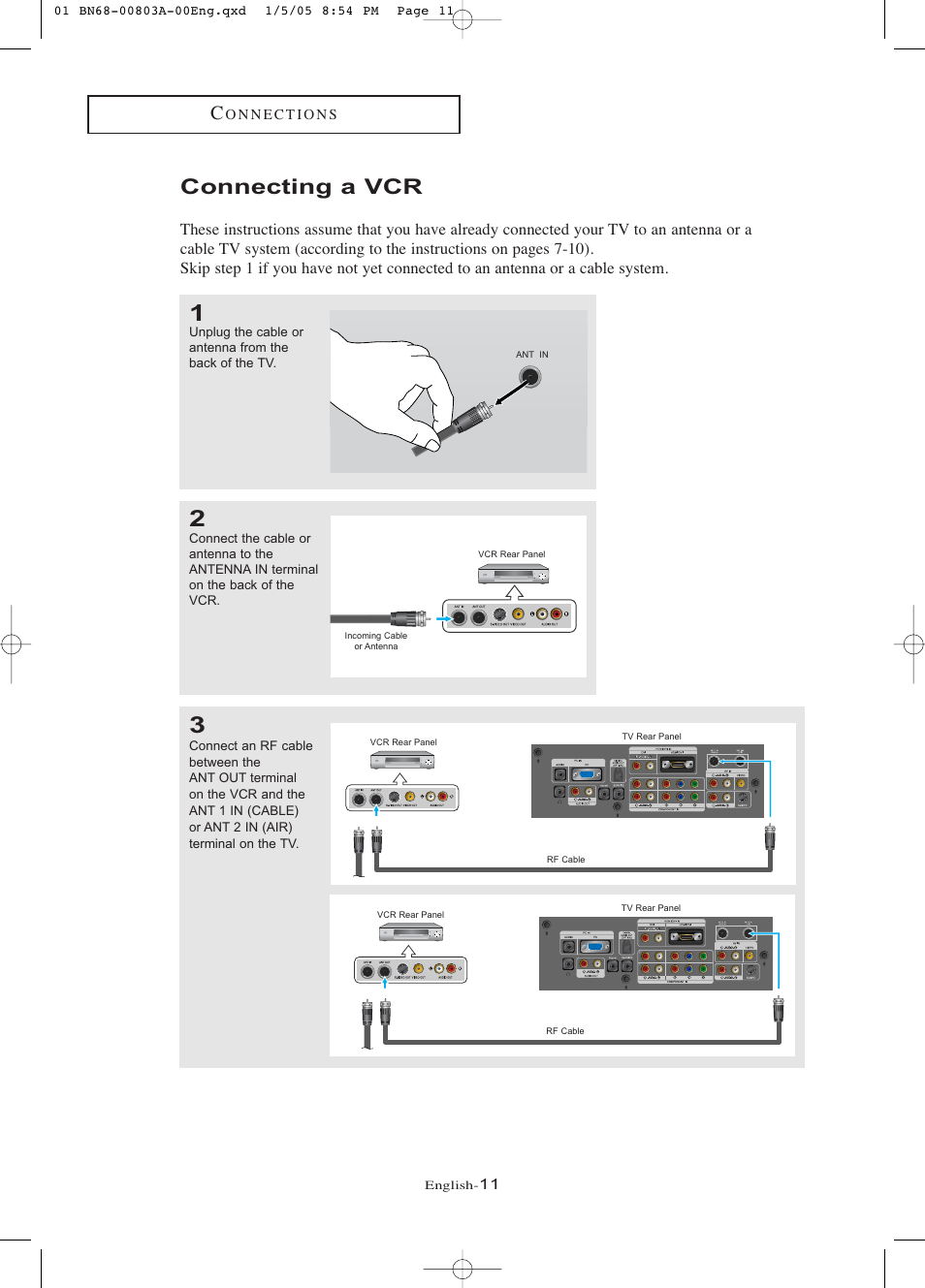 Connecting a vcr | Samsung LNR408DX-XAA User Manual | Page 17 / 120