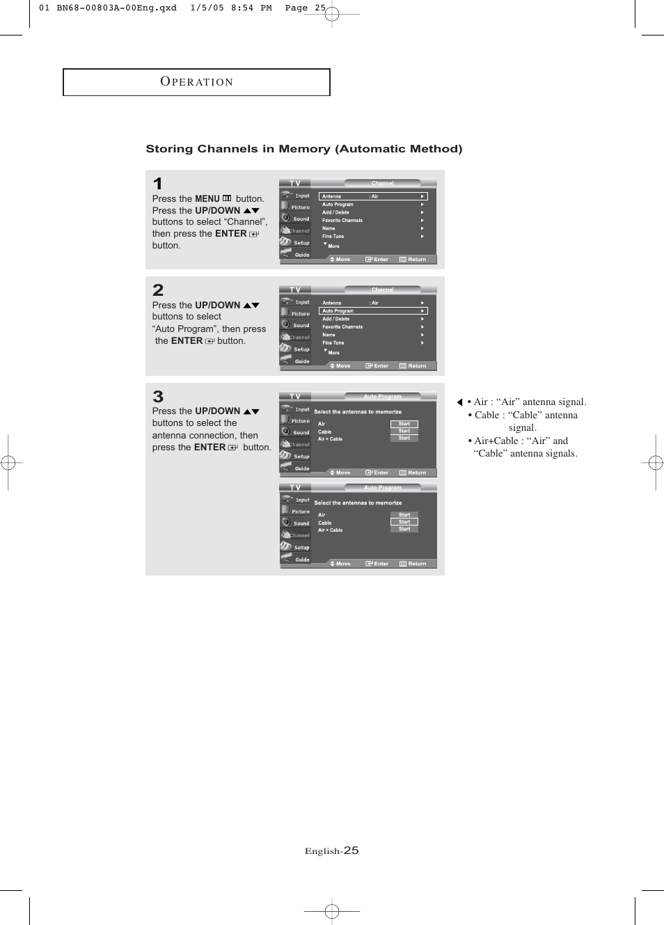 Storing channels in memory (automatic method) | Samsung LNR408DX-XAA User Manual | Page 31 / 120