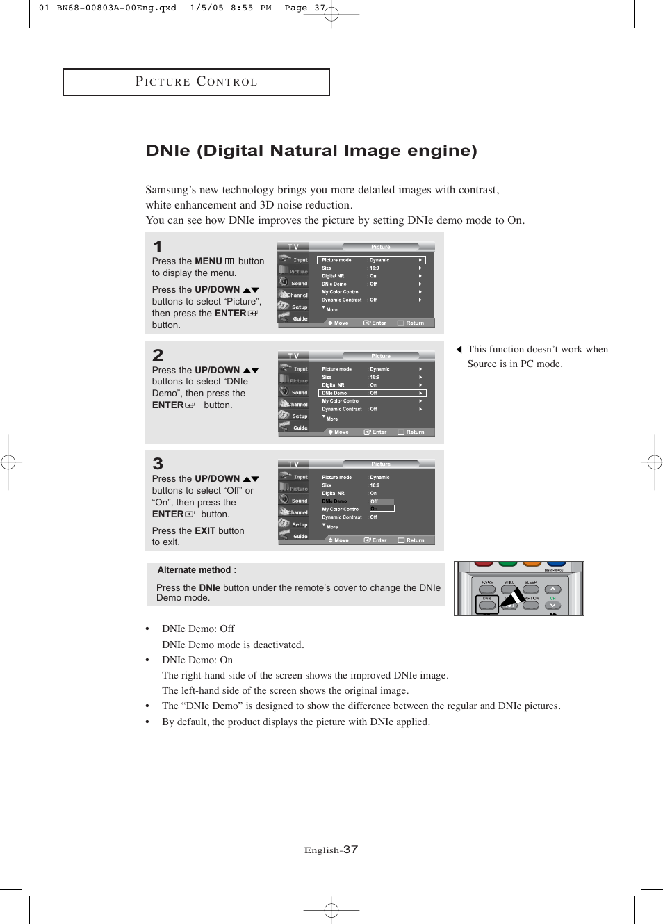 Dnle (digital natural image engine), Dnie (digital natural image engine) | Samsung LNR408DX-XAA User Manual | Page 43 / 120