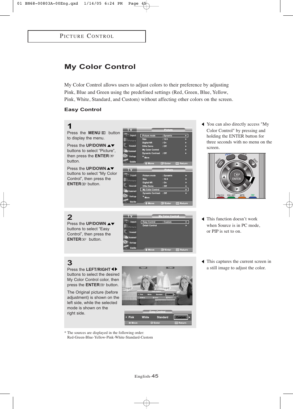 My color control, Easy control | Samsung LNR408DX-XAA User Manual | Page 51 / 120