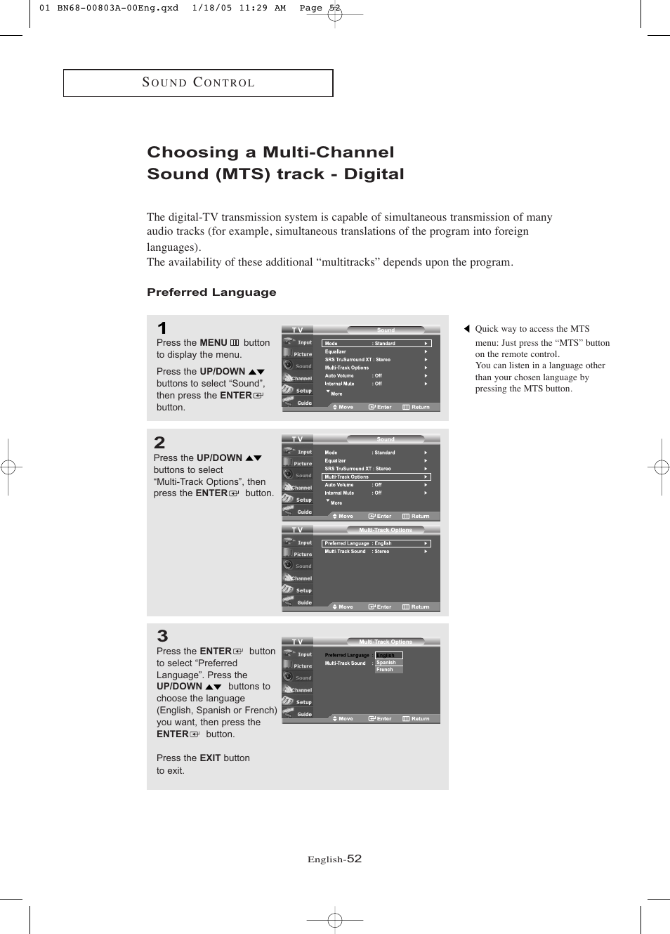 Preferred language | Samsung LNR408DX-XAA User Manual | Page 58 / 120