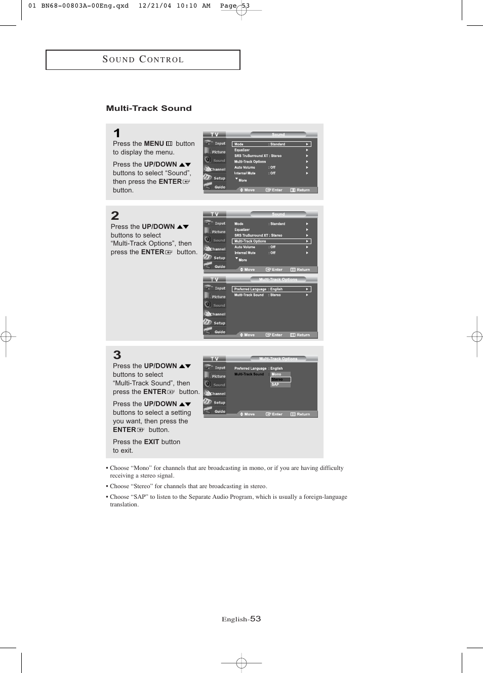 Multi-track sound | Samsung LNR408DX-XAA User Manual | Page 59 / 120