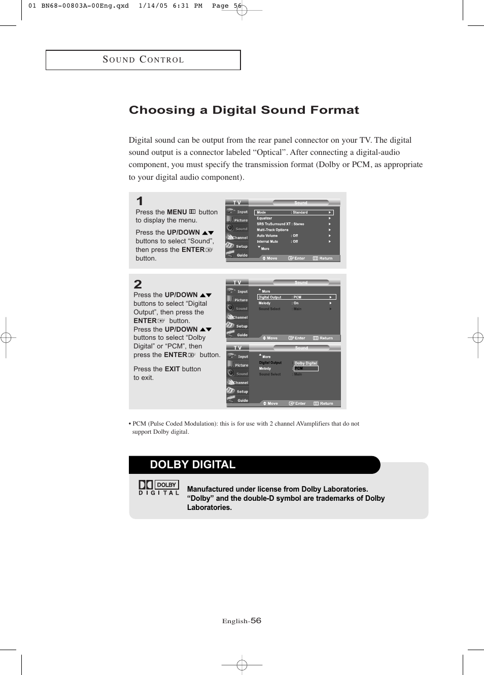 Choosing a digital sound format, Dolby digital | Samsung LNR408DX-XAA User Manual | Page 62 / 120