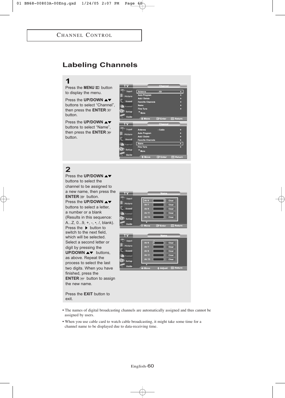 Labeling channels | Samsung LNR408DX-XAA User Manual | Page 66 / 120