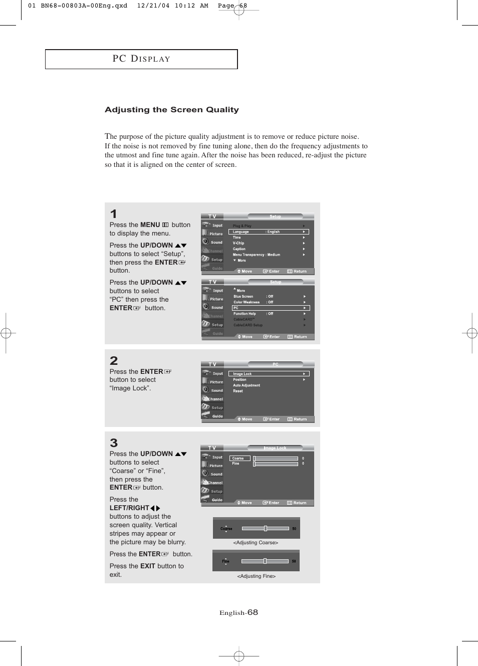 Adjusting the screen quality, P c d | Samsung LNR408DX-XAA User Manual | Page 74 / 120