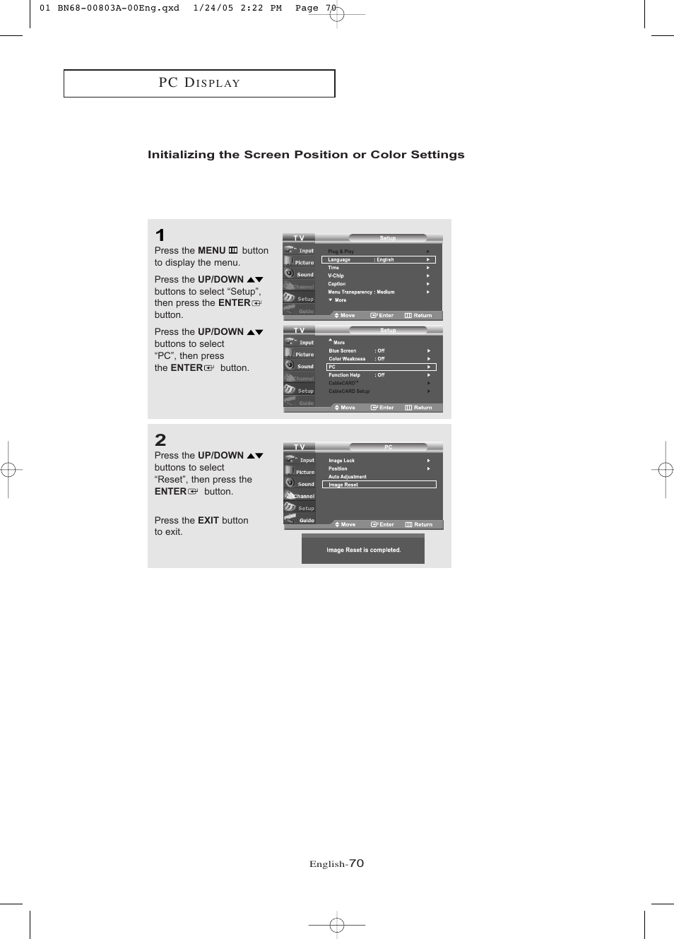 Initializing the screen position or color settings, P c d | Samsung LNR408DX-XAA User Manual | Page 76 / 120