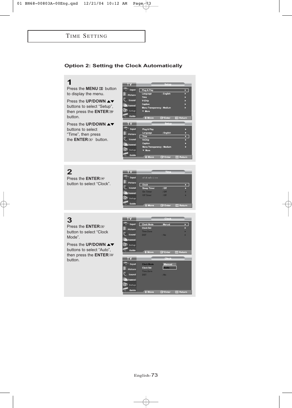 Option 2:setting the clock automatically | Samsung LNR408DX-XAA User Manual | Page 79 / 120
