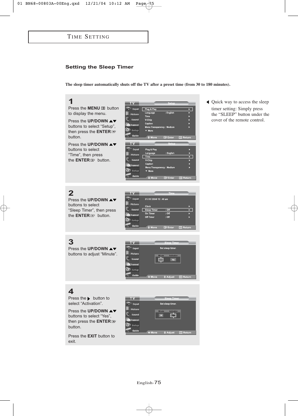 Setting the sleep timer | Samsung LNR408DX-XAA User Manual | Page 81 / 120