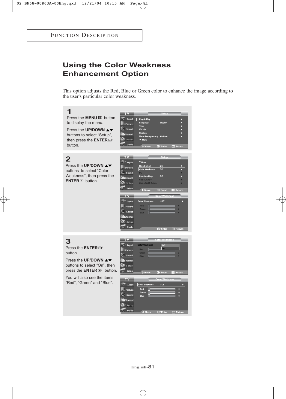 Using the color weakness enhancement option | Samsung LNR408DX-XAA User Manual | Page 87 / 120