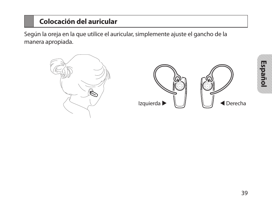 Colocación del auricular | Samsung BHM1300NBACSTA User Manual | Page 41 / 63