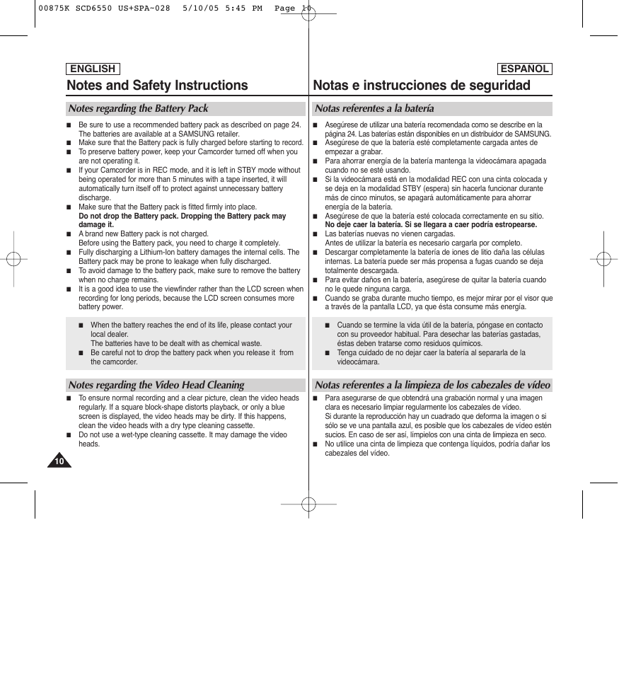 English español | Samsung SC-D6550-XAA User Manual | Page 10 / 154